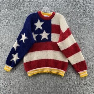 VTG 80s 90s Mainframe Sweater Womens Large Red Flag Stars Stripes Mohair Wool
